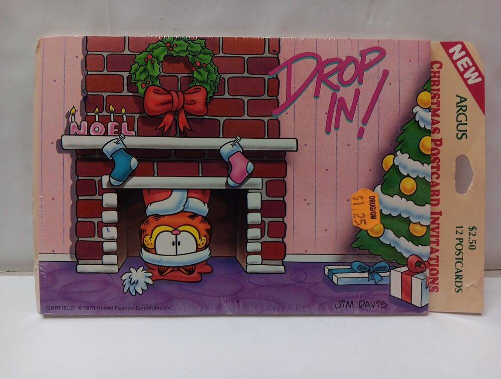 1978 GARFIELD CHRISTMAS PARTY POSTCARD INVITATIONS SEALED